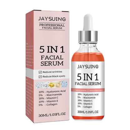 5 in 1 Face Serum Moisturizing Whitening anti Wrinkle Aging Vitamin C Hyaluronic Acid Facial Serum Shrink Pores Skin Care 30Ml